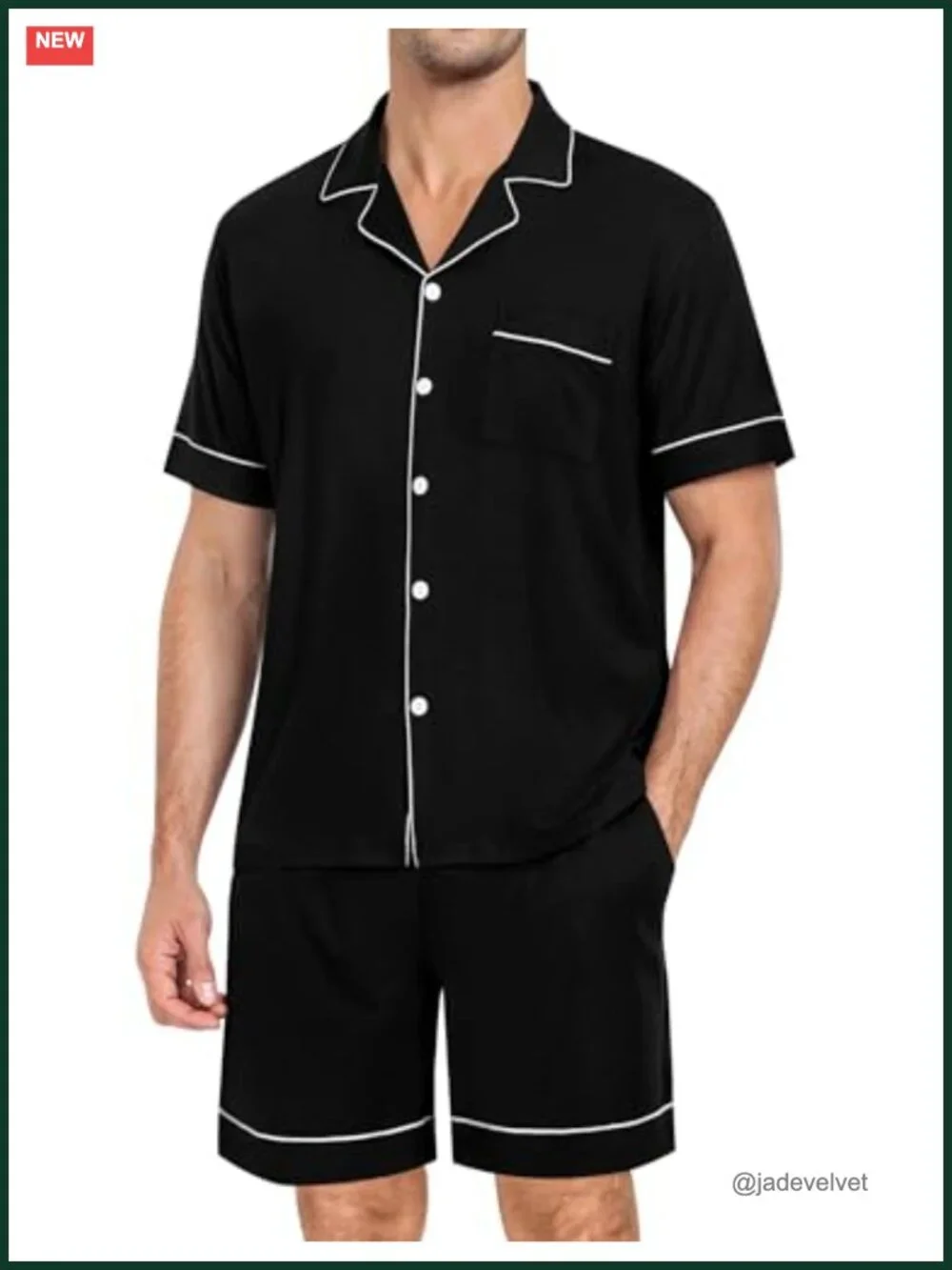 Men's Short Sleeve Pajama Set Button Down Soft Modal Loungewear 2 PCS with